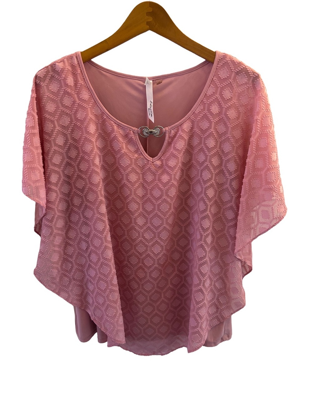 Gorgeous NY Collection Dusty Pink Textured Blouse with Decorative Accent 1X - Picture 2 of 9
